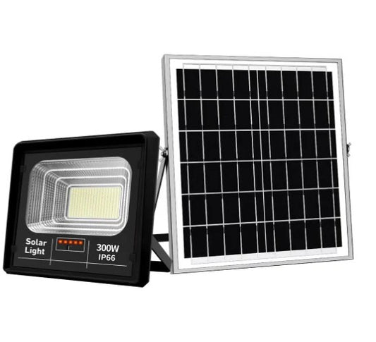 Proiector solar puternic JORTAN® de 300W, LED-uri SMD, panou solar si telecomanda, IP66
