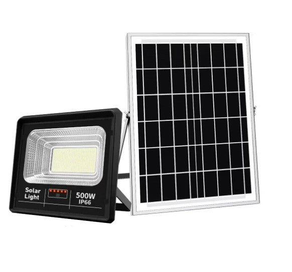 Proiector solar puternic JORTAN® de 500W, LED-uri SMD, panou solar si telecomanda, IP66