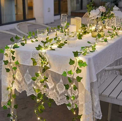 Ghirlanda solara decorativa 12 m 100 LED model frunze verzi. PANOU SOLAR