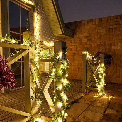 Ghirlanda solara decorativa 12 m 100 LED model frunze verzi. PANOU SOLAR