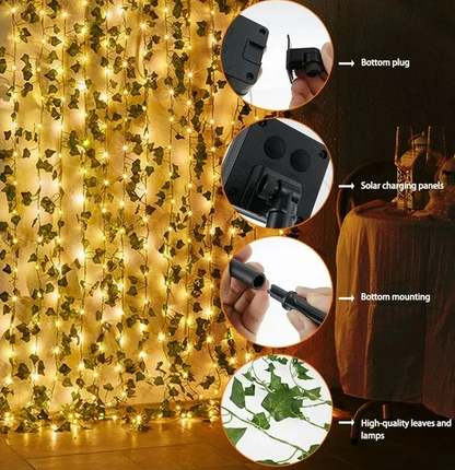 Ghirlanda solara decorativa 12 m 100 LED model frunze verzi. PANOU SOLAR